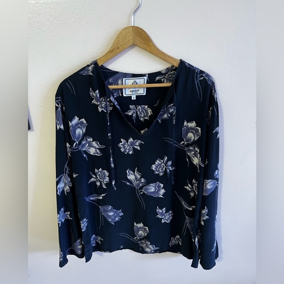 DASLU SAO PAOLO BLOUSE 100*% SILK black floral long sleeve LIGHTWEIGHT top Ss M - Picture 2 of 16